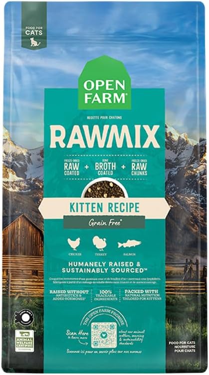 Open Farm, RawMix Dry Cat Food, Protein Packed Kibble Coated in Bone Broth with Freeze Dried Raw Chunks, Formulated for Kittens, Chicken with Turkey & Wild-Caught Salmon Recipe for Kittens, 8lb Bag