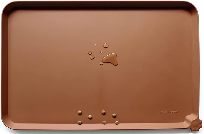 Hoki Found Large Silicone Non Slip Pet Feeding Mats - Waterproof Dog Cat Bowl Mats - Caramel