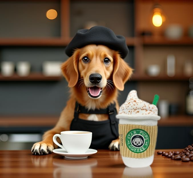 Nestpark Parody Star Pups Coffee Dog Toy Pup'kin Spice Latte - Funny Plush Squeaky Crinkle Dog Toys for Medium, Small and Large for Dog Birthday