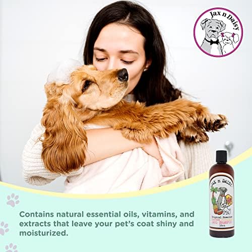Jax n Daisy Tropical Pawadise Coconut Pineapple Dog Shampoo pet Shampoo for Dogs Dog Shampoos Conditioners Made with Essential Oils Grooming kit Adult and Puppy 16 oz Bottle