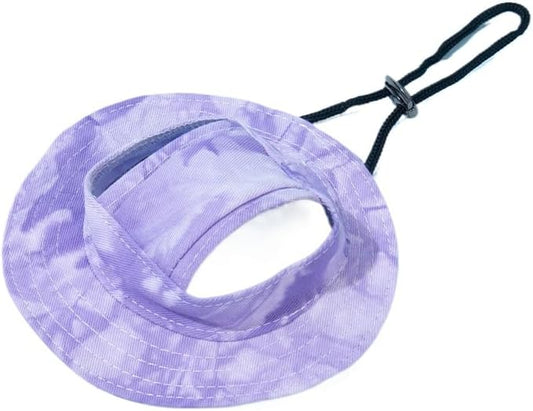 Dog Cat Sunshade Anti-strangle Hat Exposed Ears Adjustable Rope Buckle Bucket Hat Pet Supplies (L,Purple)