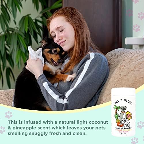 Jax n Daisy Tropical Pawadise Pet Wipes - Clean Wet Wipes for Dogs, Cats & Puppies - Grooming Supplies with Coconut Pineapple Scent - Cleansing, Deodorizing, and Soothing