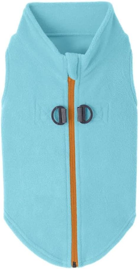 Gooby Zip Up Fleece Dog Sweater - Turquoise, Medium - Warm Pullover Fleece Step-in Dog Jacket with Dual D Ring Leash for Small to Medium Dogs