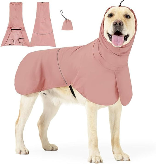 WaterproofDog Raincoat with Reflective Stripe, Windproof Rain Jacket Coat with Leash Hole, Adjustable Rain Poncho, Lightweight Full-Body Coverage Dry Suit Hoodie for Large Dogs (Pink, XXX-Large)