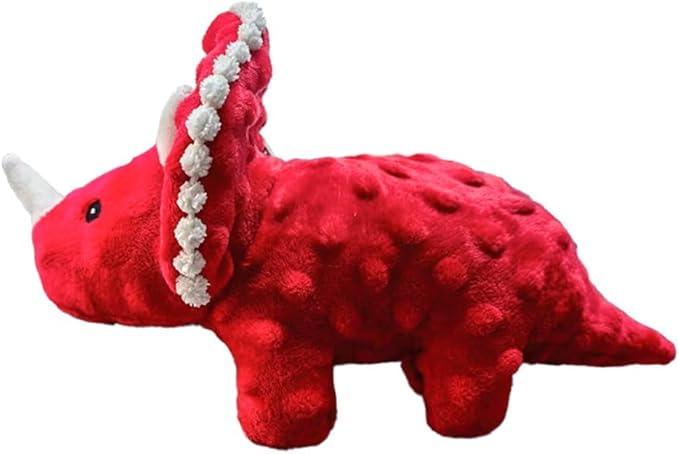Squeaky Dog Toys Plush Dog Toy with Crinkle Paper Stuffed Durable Dog Chew Toys for Small Middle and Large Dogs Triceratops Red