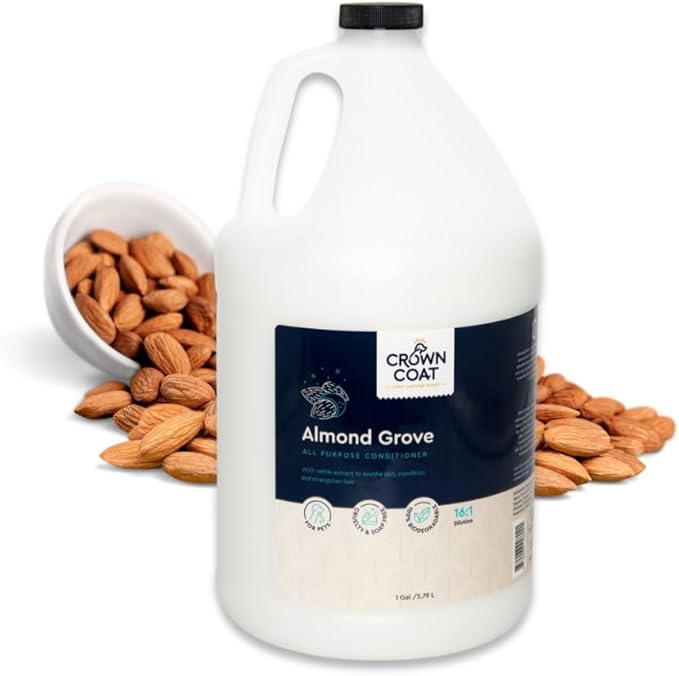 Crown Coat Almond Grove All Purpose Dog Conditioner, 1 Gallon - New Long Lasting Fragrance Technology, Professional Grooming Grade, Naturally Derived Ingredients, Soothes and Strengthens The Coat