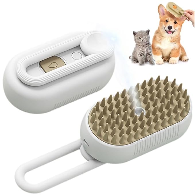 2026 Upgraded 4-in-1 Pet Steam Groomer Brush for Cats & Dogs, Massaging Steam Brush for Shedding Hair Removal, Cleaning & Grooming Comb (White)