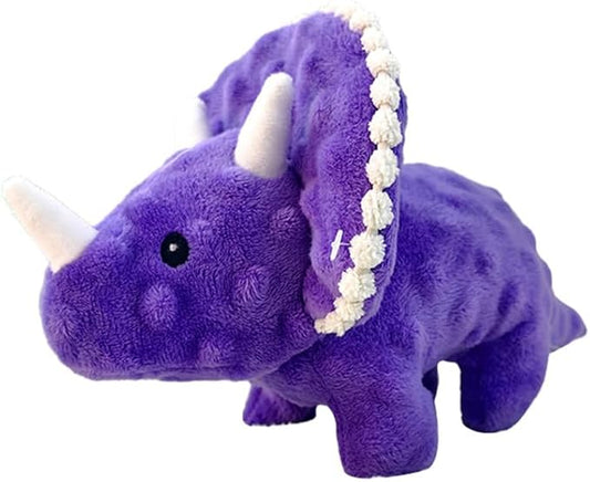 Squeaky Dog Toys Plush Dog Toy with Crinkle Paper Stuffed Durable Dog Chew Toys for Small Middle and Large Dogs Triceratops Purple