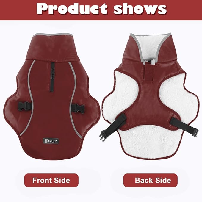EMUST Winter Dog Jacket, Windproof Dog Apparel for Cold Weather, Reflective Warm Coats for Dogs, Warm Puppy Jacket for Cold Winter, Burgundy, S