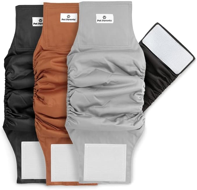 Pet Parents® Washable Belly Bands for Male Dogs (3pack) + Extendrs® of Durable Dog Diapers Male, Premium Male Dog Diapers & Dog Wraps (Large, Natural)