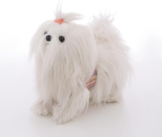 CU-MATE 11 Inch- Shih Tzu Puppy Toys Dog -White Longhaired Pomeranian Plush Stuffed Animal Realistic Dog Plush Toy Pet Present Gift