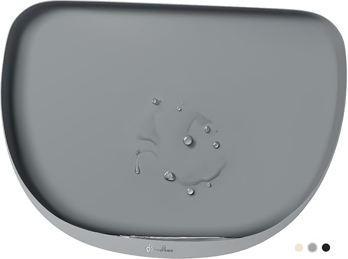 DownyPaws Dog Food Mats for Floors Waterproof, BPA Free Silicone Dog Bowl Mat, Non-Slip Pet Feeding Mat with High Raised Edge, Cat Placemat for Messy Drinkers, 24"×17", Gray