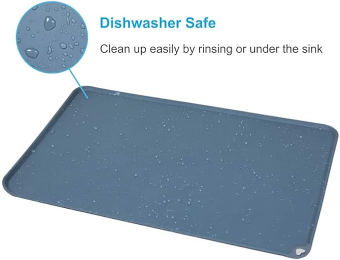 JiangYanus Silicone Pet Feeding Mat for Dog Cat Bowls, Non Slip Waterproof Cat & Dog Bowl Mats Tray with Edges for Food and Water, Pet Bowl Mat Dog Placemats for Floors (16.1 x 12.2 inch, Grey)