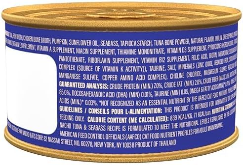 Made by Nacho Flaked Filets Recipe in Bone Broth, Grain-Free Chef's Selects Wet Food for Cats Balanced Diet in Naturally Hydrating Pumpkin-Infused Broth (3.0 oz (Pack of 12), Tuna & Sea Bass)