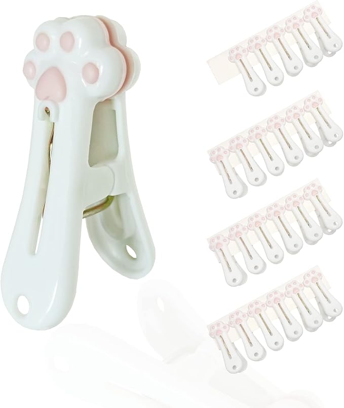 Plastic Clothespins Laundry Clothes Pins-24 Pack, Traceless Clothes Pegs, Bag Clips, Food Package Clip, with Cute Cat Claw Pattern