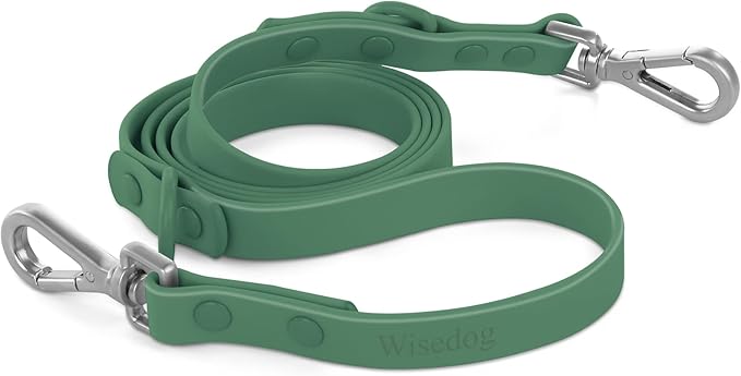 Wisedog Waterproof Dog Leash – 5ft/6ft Adjustable with 2 Hooks & Traffic Handle, Easy to Clean Double Clip Leash for Small, Medium, Large Dogs (Pine Green S)