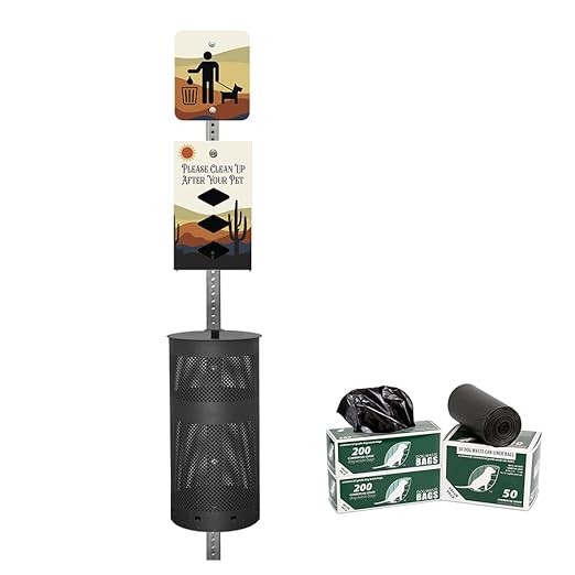 ZERO WASTE USA - Rust Proof Aluminum Dog Waste Station for Roll Bags - Free 400 Waste Bags & 25 can Liners - Over 500k Sold in USA (Desert Landscape | Matte Black)