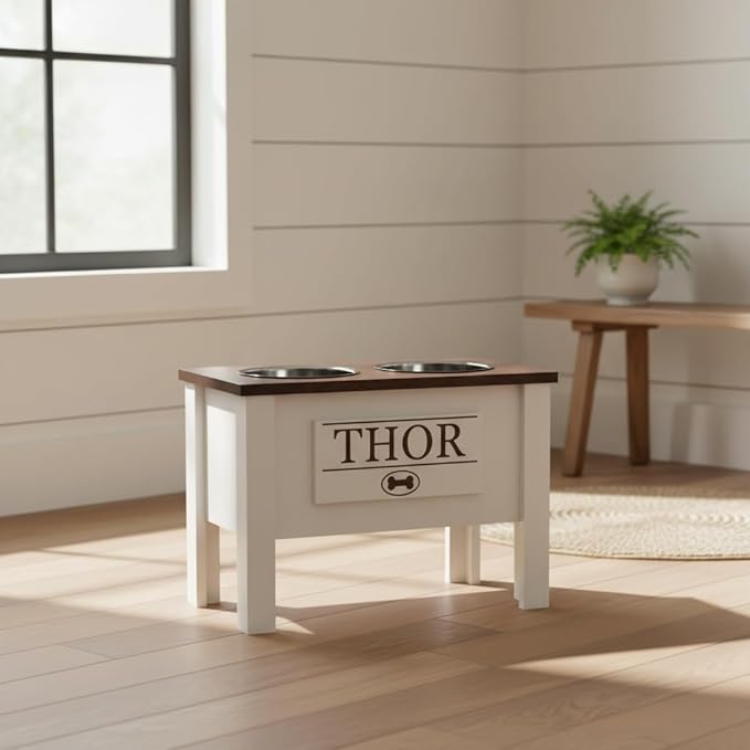 GrooveThis Woodshop - Personalized Elevated Dog Bowl Stand for Large, Medium, Small, X-Small Dogs - Stainless Steel Food and Water Bowls - Raised Dog Dish (X-Large, Brown)