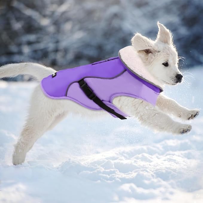 EMUST Dog Coat for Winter, Cozy Winter Jackets for Small/Medium/Large Dogs, Solid Color Dog Apparel for Cold Weather with Fleece Lining,New Purple, XXXL