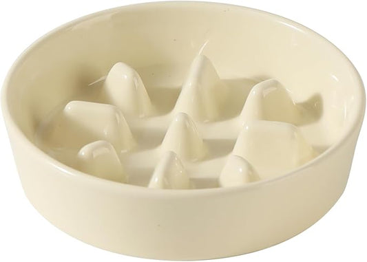 Ceramic 0.9 Cup Dog Bowl Slow Feeder, 6.1inch Slow Pet Food Dish for Small Dog and Cat, Stop Bloat, Preventing Choking(Single Bowl, Beige)