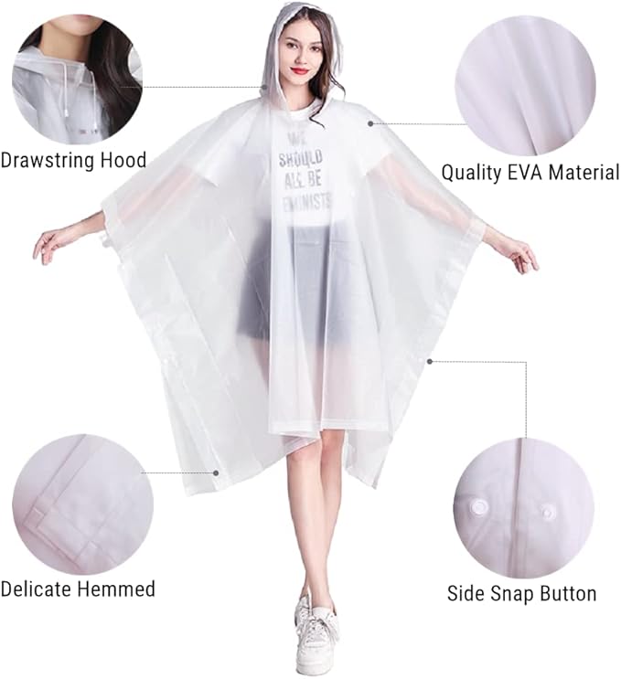 Rain Poncho Raincoats for Adults Reusable - 2-5 Pack EVA Waterproof Rain Coat with Hood, Rain Gear for Women Men