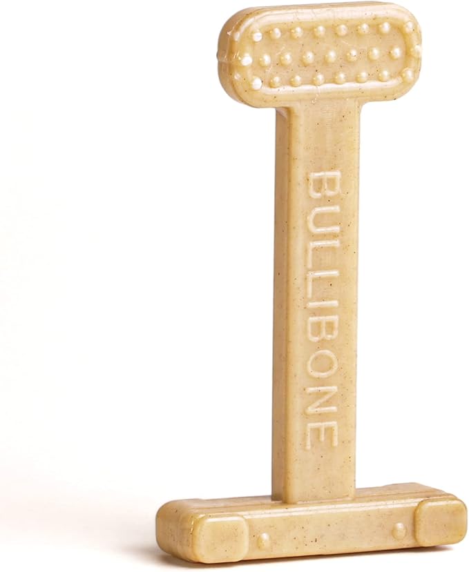 Bullibone Nylon Dog Chew Toy Nylon Bone - Improves Dental Hygiene, Easy to Grip Bottom, and Permeated with Flavor (Peanut Butter, Small - Single)