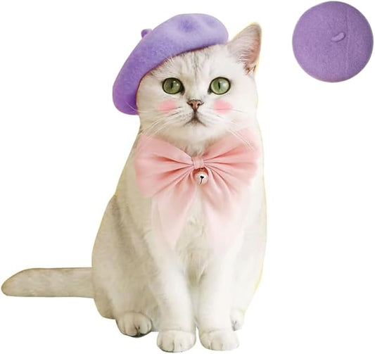 Dog Beret Hats Cats Hats Fashion Four Seasons Funny Wool Winter Pet Hat (Light Purple)