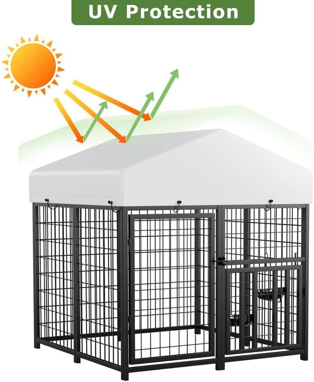 ROOMTEC Large Dog Kennel Outdoor Pet Pens Dogs Run Enclosure Animal Hutch Metal Coop Fence with Roof Cover (4'L x 4'W x 4.25'H)