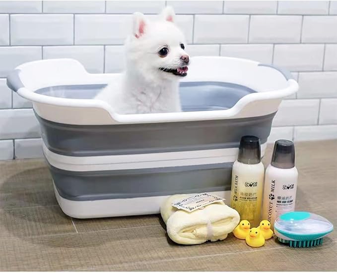 7.1 Gal/27L Multipurpose Collapsible Pet Bathtub Upgraded with Drainage Hole and Pet Hair Collector for Bathing/Shower, Portable Laundry Basket-Foldable Bathing Tub-Storage Organizer.