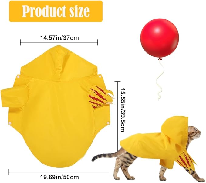 Halloween Dog Costumes,Creepy Pet Bloodstain Raincoat Hooded with Red Balloon for Little Dogs Cats Puppy Cosplay Party Pet Supplies Accessories