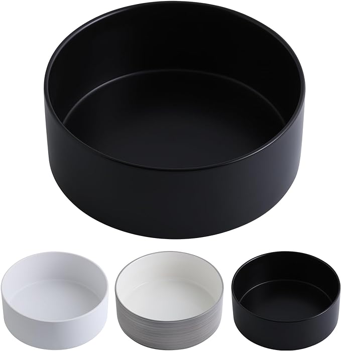 Black Dog Bowl Ceramic for Medium Large Breed,Dog Food Water Dish Heavy Weighted, Non Slip Porcelain Extra Large Big 9.4 in Pet Bowl