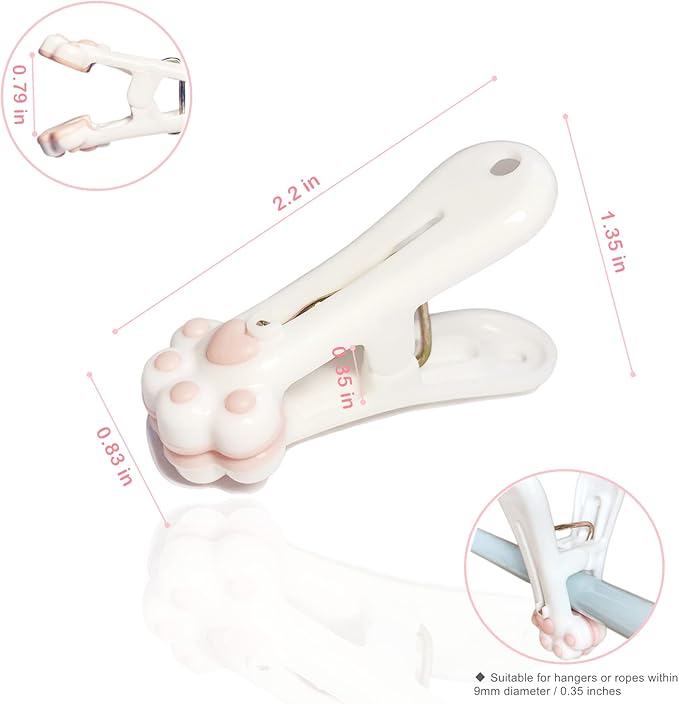 Plastic Clothespins Laundry Clothes Pins-24 Pack, Traceless Clothes Pegs, Bag Clips, Food Package Clip, with Cute Cat Claw Pattern