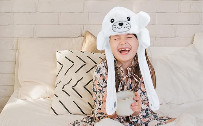 Animal Hat with Ears Moving Jumping Pop Up Beating Hat Plush Holiday Cosplay Dress Up Funny Gift for Kids