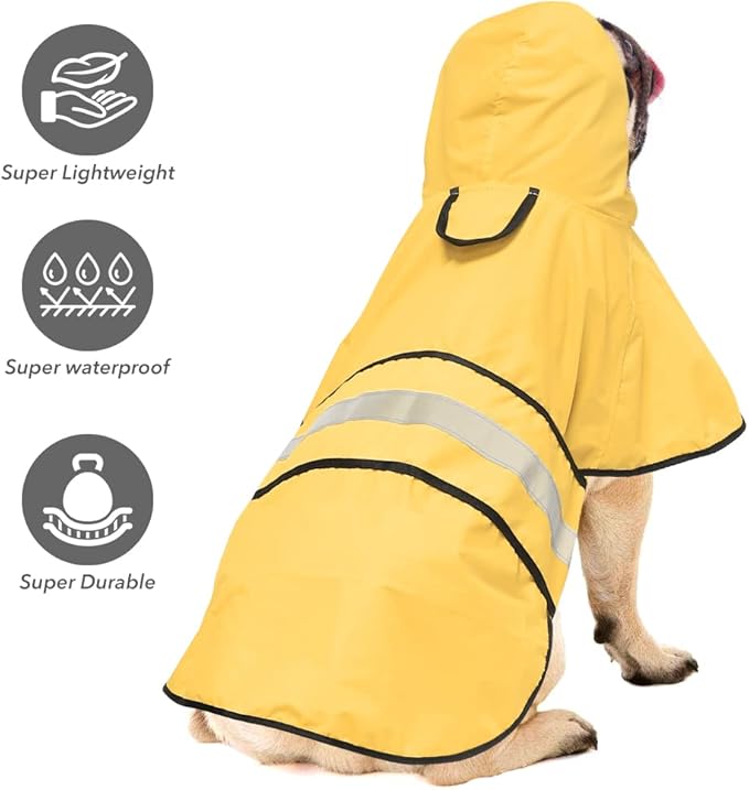Reflective Dog Rain Coats - Waterproof Adjustable Pet Raincoat Jacket, Lightweight Dog Apparel & Accessories Raincoat for Small to X- Large Dogs(Yellow, Large)