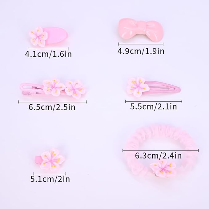 Hair Clips for Women, Acrylic Resin Hair Accessories set with Hairbands Colored Hair Ties, Flower, Rainbow, Little Bear Clips Cute pattern for Birthday Prom Cosplay Party (pink flowers Bowknot)