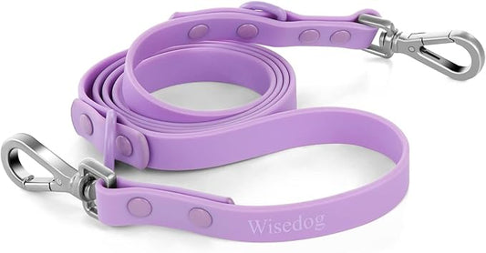 Wisedog Waterproof Dog Leash – 5ft/6ft Adjustable with 2 Hooks & Traffic Handle, Easy to Clean Double Clip Leash for Small, Medium, Large Dogs (Lilac M)