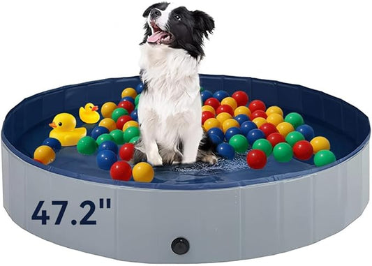 Foldable Dog Pet Bath Pool,Portable Hard Plastic Swimming Pool,Pet Bathing Tub for Small Medium Large Dogs Cats,39 x 12 Inches Grayish Blue