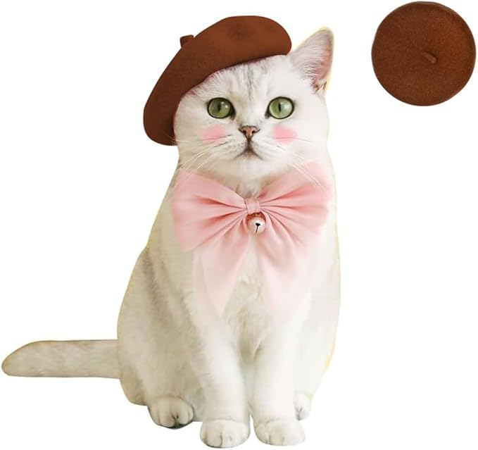 Dog Beret Hats Cats Hats Fashion Four Seasons Funny Wool Comfortable Pet Hat (Brown)