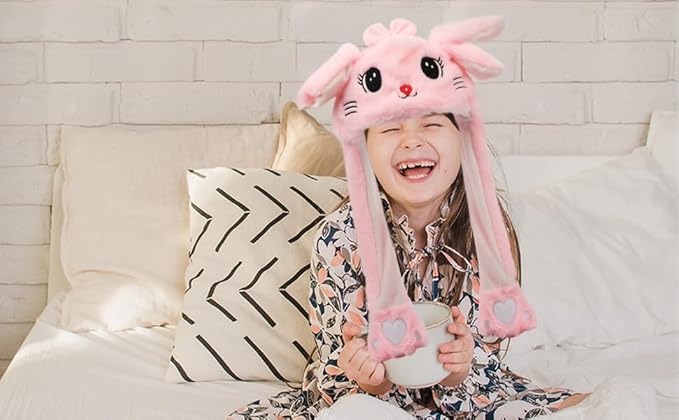 Animal Hat with Ears Moving Jumping Pop Up Beating Hat Plush Holiday Cosplay Dress Up Funny Gift for Kids