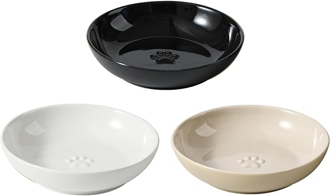 5.7'' Ceramic Wide Whisker Friendly Cat Dishes, Set of 3 Ceramic Cat Bowls, 3 Colors Indoor Kitten Feeding Food& Water Dish to Prevent Whisker Fatigue(3 Pcs)