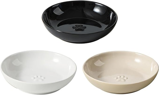 5.7'' Ceramic Wide Whisker Friendly Cat Dishes, Set of 3 Ceramic Cat Bowls, 3 Colors Indoor Kitten Feeding Food& Water Dish to Prevent Whisker Fatigue(3 Pcs)
