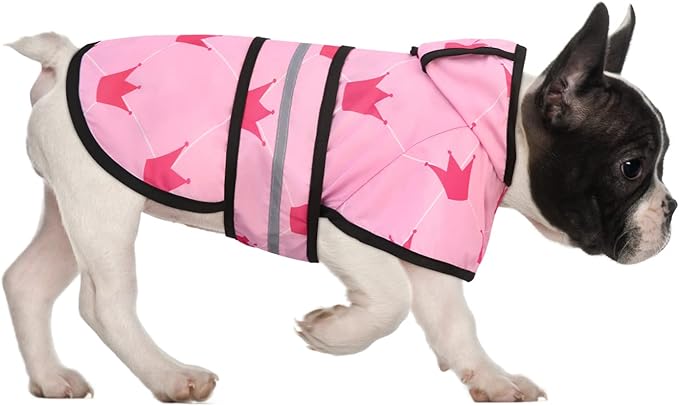 HDE Dog Raincoat Jacket Reflective Adjustable Hooded Pet Poncho Rain Coat with Leash Hole for Small to X-Large Dogs Princess - M