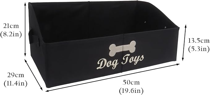 Collapsible Dog Toy Box - Fabric Storage for Toys/Blankets/Leashes - Personalizable - Black