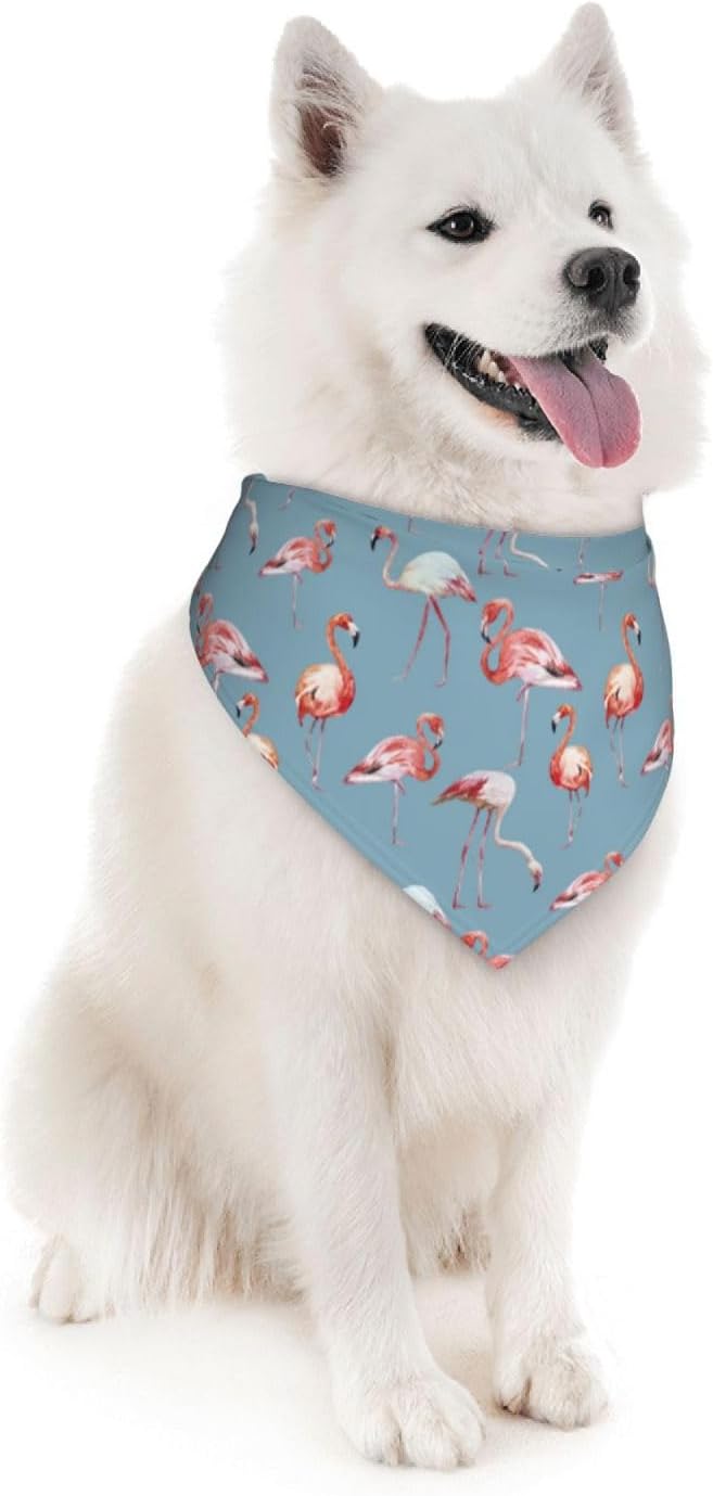 Flamingos Tropical Blue Dog Bandana Scarf Triangle Bibs Pet Accessories Cat Kerchief