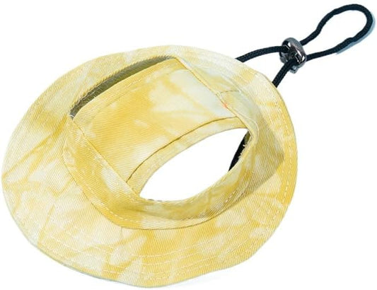Dog Cat Sunshade Anti-strangle Hat Exposed Ears Adjustable Rope Buckle Bucket Hat Pet Supplies (S,Yellow)