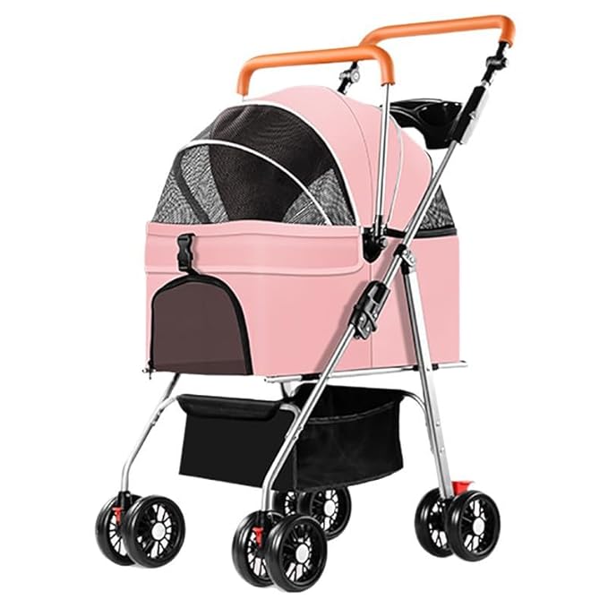 YYW Pet Stroller for Small Dogs & Cats, 3 in 1 Foldable Kittens Puppies Travel Strolling Cart with Removable Carrier, Cup Holder, Storage Basket & Lockable Wheels(Pink)