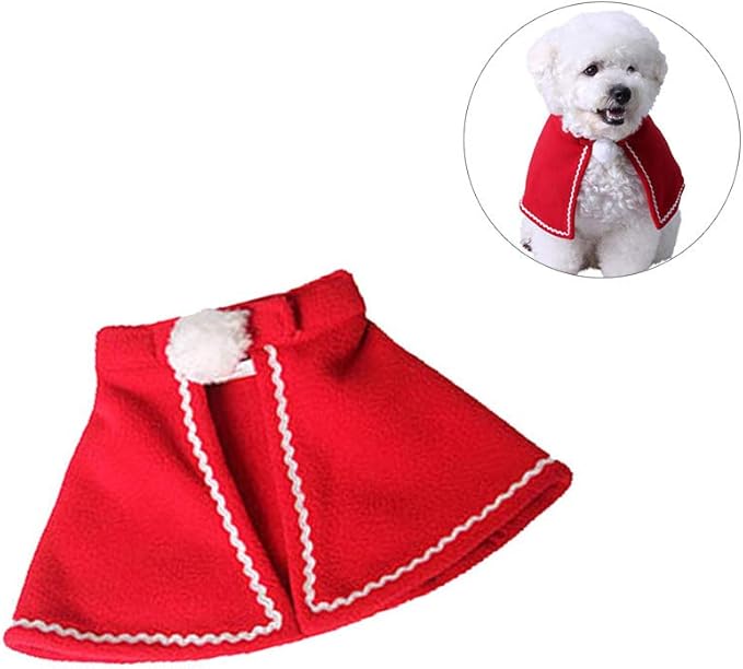 Amosfun Dog Cloak Christmas Pet Costumes Red Polar Fleece Cat Cape Halloween Costume Pet Apparel Size S (Red)