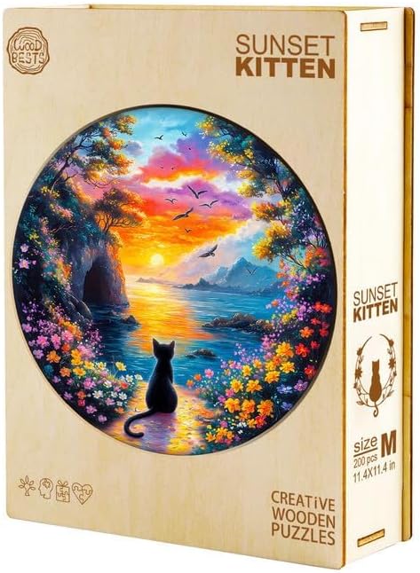 Jigfoxy Wooden Puzzle for Adults, Kitten Wooden Jigsaw Puzzles for Adult, Unique Cat Shape Wood Cut Puzzles, Christmas Thanksgiving Gifts for Friends Family (S-8.5 * 8.5in-100pcs)