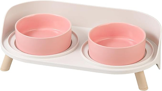 Elevated Ceramic Cat Bowl Set - Raised Double Dishes for Food & Water - Non-Slip Stand & Splash Proof - for Cats & Puppies - 2 x 480 ML - 16.23 OZ