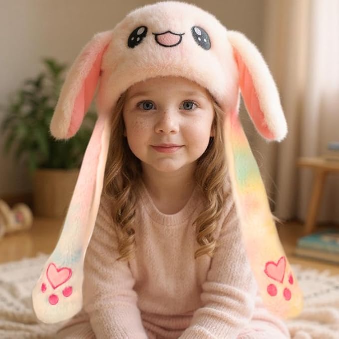 Animal Hat with Ears Moving Jumping Pop Up Beating Hat Plush Holiday Cosplay Dress Up Funny Gift for Kids